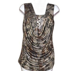 Womens Animal Print Blouse  Size Small 2 Sleeveless Silver Shimmer Stretch Tank